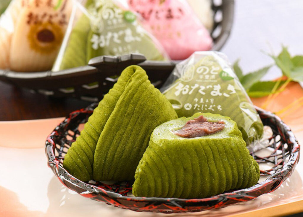 御菓子司たにぐちの商品で、道の駅のと千里浜限定販売の「おだまき 抹茶味」