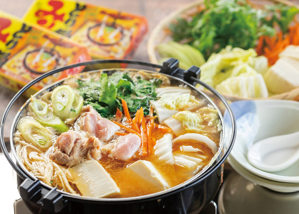 とり鍋みそ（川森食品）の盛り付け例